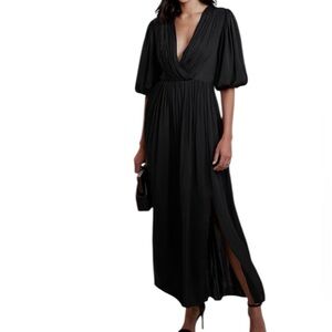 Banana‎ Republic Pleated Maxi Dress Black NWT $160 Womens 16 Puff Sleeve Flowy